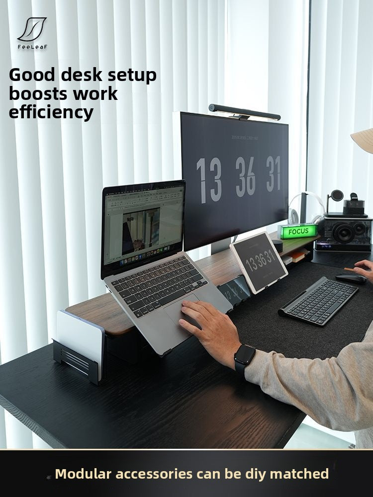 Modular Wood Monitor Stand Desktop Organizer with Accessories